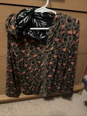 Posh Peanut Olive and Coral Leopard Bomber Jacket